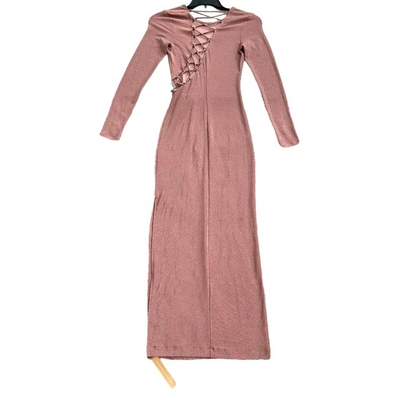 Reformation Women's Kinsey Lace Up Knit Maxi Dress Metallic Pink Sparkle Size S - Picture 10 of 16